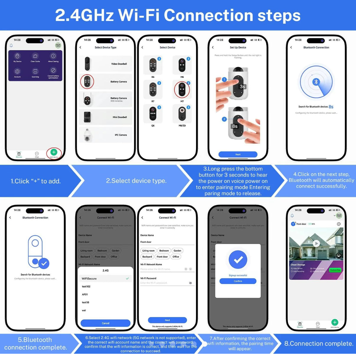 2.4hz security monitoring camera with ai human detection, night vision,cloud storage service